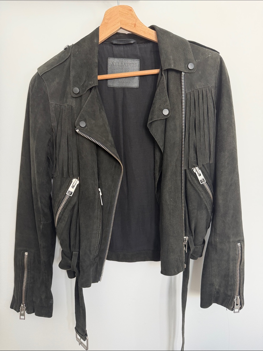 All Saints Suede Black Jacket Fringe